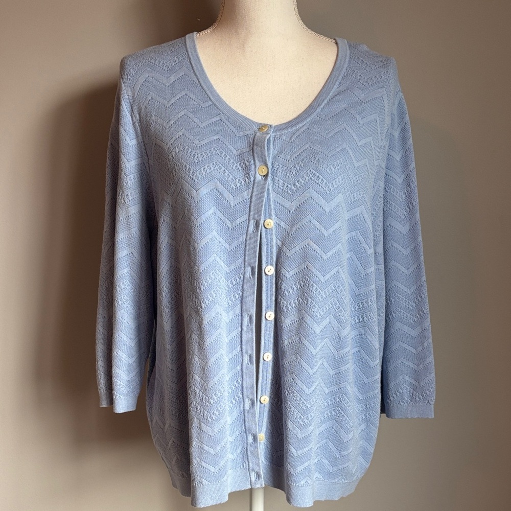 Talbots Light Blue Chevron Knit Button-Front Cardigan